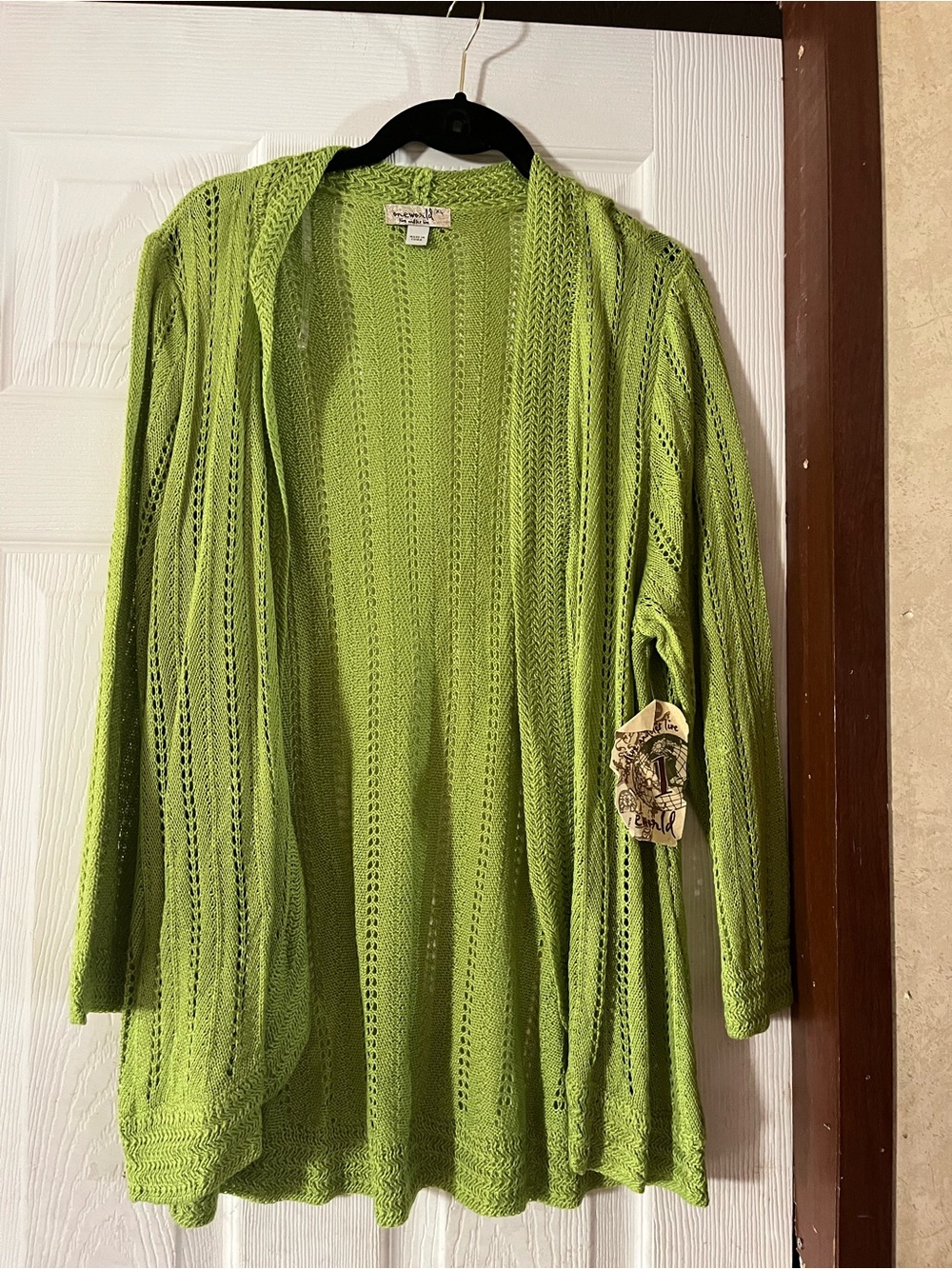 NWT One World Live & Let Live Green Pointelle Open Front Cardigan XL